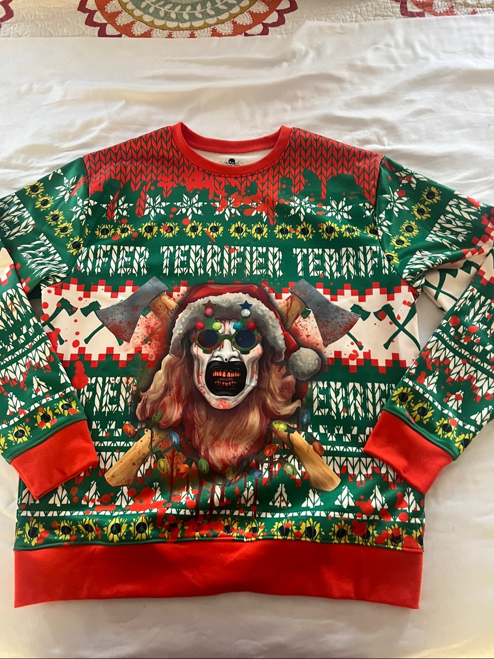 Universal Green and Red Holiday Horror nights Graphic Crewneck Sweater